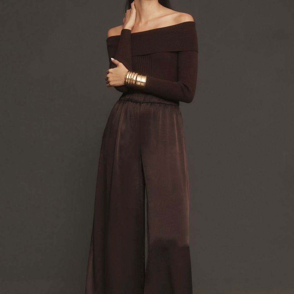 Anthropologie Chocolate Off-Shoulder Jumpsuit